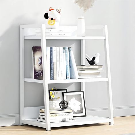 Étagère Ouverte à 3 Niveaux - Présentoir en Acier et Bois, Bibliothèque au Sol de 50 cm de Largeur, Blanc (1/5)