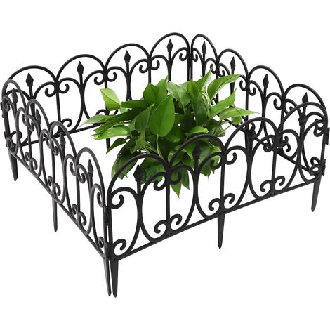 Clôture de jardin décorative de 5pcs, 58cm (L) x23cm (H), panneau de clôture de paysage noir, cour de patio pliable bordant la barrière animale de la frontière