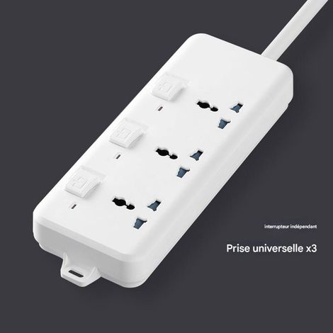 Multiprise 3 Prises Universelles Avec Interrupteurs Indépendants, Rallonge Électrique Prise UK, Adaptate Multiprise pour Maison Bureau, Blanc-5m (1/5)