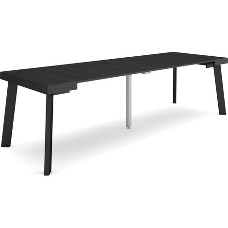 Skraut Home - Table console extensible, Console meuble, 260, Pour 12 personnes, Pieds en bois, Style moderne, Noir (1/5)