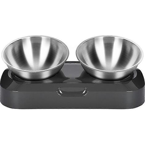 Gamelle surélevée pour chat, en acier inoxydable, anti-vomissements, inclinée à 15°. (1/4)