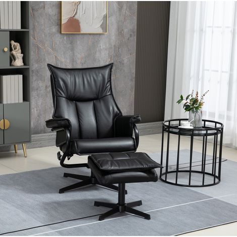 CHICFURN Sillón reclinable giratorio con reposapiés 84x75x101 cm polipiel negra (1/5)