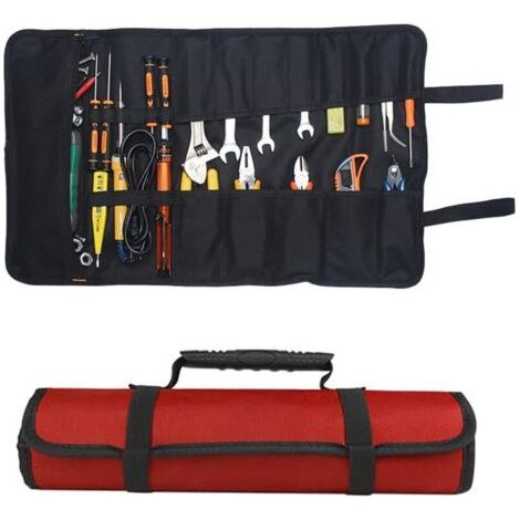 Trousse à outils 600D Oxford 58,5 x 35,5 cm - 22 poches enroulable, imperméable Pour professionnels et particuliers, rouge