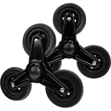 Carrito de supermercado plegable de goma, 2 piezas, tres ruedas, carrito utilitario, ruedas para escaleras, negro, resistente, repuestos, ruedas (1/5)