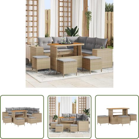 Gartenmöbel -  Garten-Sofa-Set mit Kissen mit Kissen 9 pcs Beige und Hellgrau (1/5)