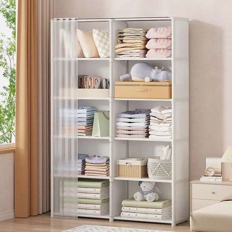 Armoire de rangement ouverte pour chambre à coucher Armoire portable - blanche 6 couches 2 rangées (1/4)