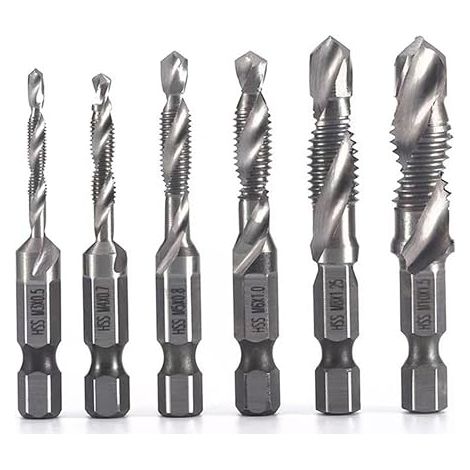 tarauds combinés tige hexagonale, M3 x 0,5/M4 x 0,7/M5 x 0,8/M6 x 1,0/M8 x 1,25/M10 x 1,5 acier, perçage taraudage, métal, bois (1/5)