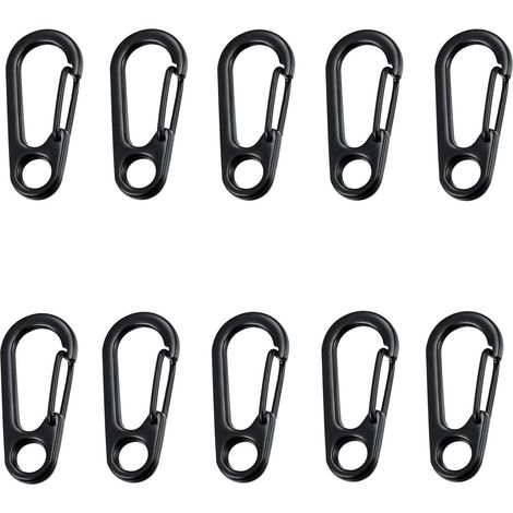 10 Mini-Karabinerhaken, Klettergriffe, Federschnallenverschlüsse für Rucksäcke zum Campen, Klettern, Wandern, Outdoor-Schlüsselanhänger (Schwarz) (1/5)