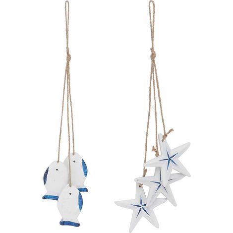 Suspension murale en bois de style méditerranéen, compatible avec la décoration, lot de 6, bleue. (1/5)