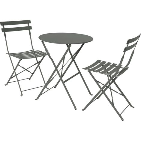 Round folding metal bistro garden table with 2 chairs Khaki Green 60x60x71 cm - Emilia (1/5)
