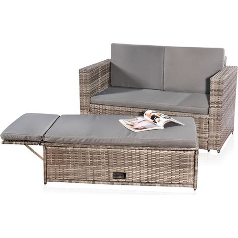 Melko Sitzgruppe mit Tisch klappbar Grau Polyrattan Sitzmöbel Gartenset Sofa Bank