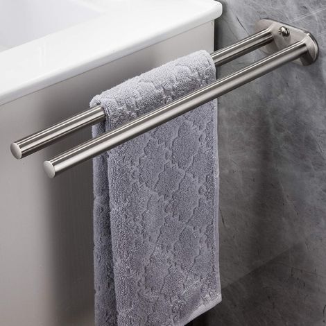 Porte-serviettes mural à deux bras en acier inoxydable brossé, 40 cm (1/4)