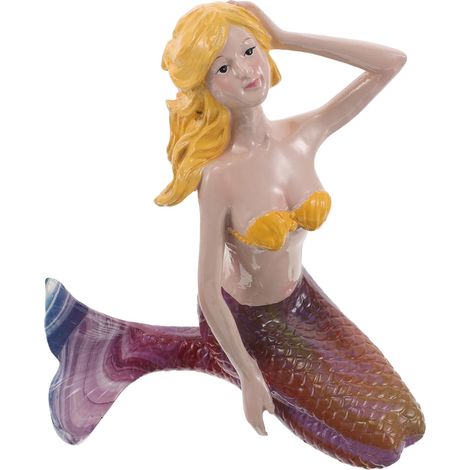 Statue de Sirène Résine Résistante pour Décoration de Bassin Aquarium et Jardin Ornement Dégradé Orange-Bleu pour Patio et Piscine Élément Décoratif Polyvalent (1/5)