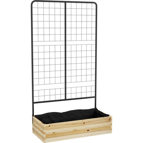 Huerto elevado con enrejado, jardinera de madera natural 80 x 38 x 145 cm (1/5)
