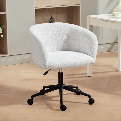 Sedia da ufficio imbottita in poliestere crema con braccioli, girevole 360°, pistone a gas, 65x59x75-85 cm (1/5)