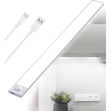 Wiederaufladbare LED-Unterbauleuchte mit USB-Anschluss, 2500 mAh, 40 cm, dimmbar, mit Bewegungssensor, kabellose, wiederaufladbare LED-Leiste mit batteriebetriebenem PIR-Sensor für Treppenhäuser im In (1/5)