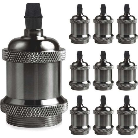Douille Solide Vintage E27, Douille En Aluminium Et Céramique, Adaptateur De Douille Pour Ampoule À Vis Edison, Lampe Murale, De Table, De Sol Ou De Plafond Diy,Pearl Black, Lot De 10 (1/4)