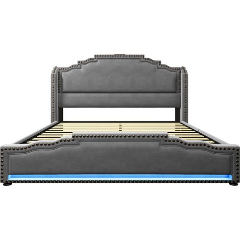 Lit coffre 160x200 avec 4 tiroirs, matelas et sommier - lit rembourré - velours gris, éclairage led, usb type-c (1/5)