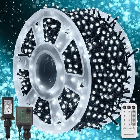 Guirlande lumineuse Noël 100m 1000 LED blanc froid, 8 modes, télécommande, étanche, pour sapin, jardin, mariage, fête YYV (1/4)