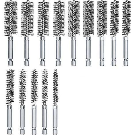 Lot de 14 brosses de nettoyage pour perceuse, en acier inoxydable, pour perçage de 6,35 mm (1/4 pouce). (1/5)