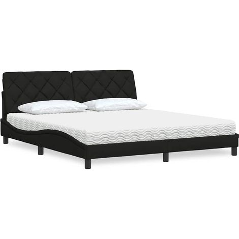 Bett mit Matratze Schwarz 180x200 cm Stoff