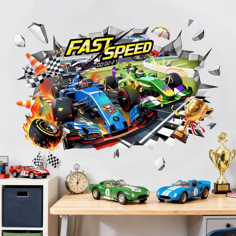 Stickers Muraux 3D Voiture de Course Décoration Murale Enfant Autocollant Mural Deco Chambre Garçon pour Chambre Enfant Pépinière Salle de Jeux Salon (1/5)