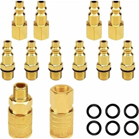 Lot de 12 raccords d'air et de bouchons d'air NPT 1/4 NPT, ensemble de connexion rapide industriel de type D, coupleur d'air et kit d'air, raccords de compresseur de tuyau d'avion (1/4)
