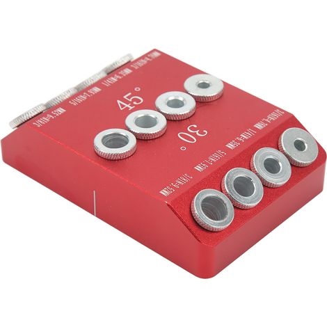 Gabarit de perçage pour trous de poche, 4 tailles, haute dureté, portable et facile à utiliser, angles de 30, 45 et 90 degrés, rouge (1/5)