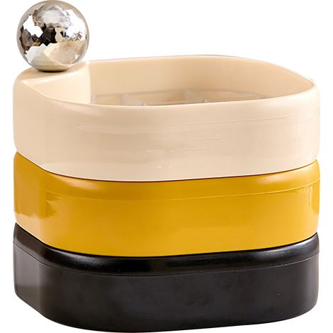 Boîte à bijoux rotative multicouche en plastique anti-oxydation, étui à bijoux délicat rotatif pour bracelets et boucles d'oreilles, idéal pour les voyages. Couleurs : crème, jaune et noir.