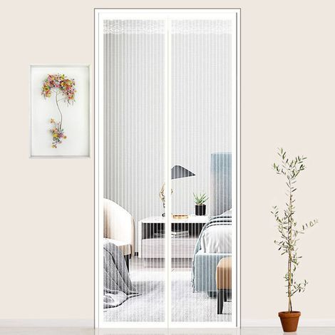 Rideau de porte anti-moustiques d'été aimant auto-attractif pour usage domestique 90x210cm blanc (1/5)