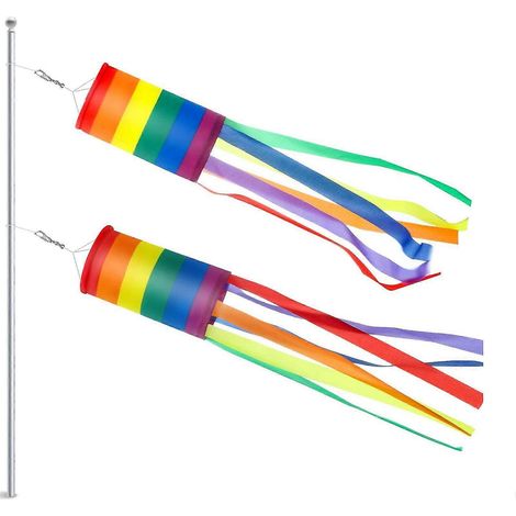 2 sacs à vent arc-en-ciel de 102 cm, réutilisables, résistants aux UV et durables, pour le jardin, avec crochets. (1/4)