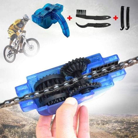 Dispositif de nettoyage de chaîne de bicyclette, nettoyeur de chaîne de bicyclette outil de brosse de nettoyage dans un ensemble avec brosse à pignon et tiges de pneu de levier outil de nettoyage rapi (1/4)