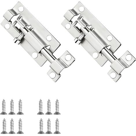Loquet Porte Coulissante Inox, Verrou Porte Intérieur Extérieur, Sécurité Renforcée, Trou Pour Cadenas, Fermeture Porte, Ferme Porte,2 Pièces Avec Vis, Pour Chambre, Jardin, Clôture, Garage (1/5)