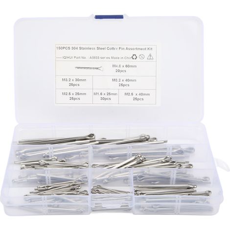 150-teiliges Set aus Edelstahl-Splinten, 6 Größen M1.6x25 M2.5x25/40 M3.2x30/40 M4x60, Befestigungselemente für die Reparatur in Auto- und LKW-Werkstätten. (1/5)