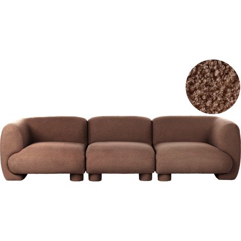 Sofá 3 plazas de bouclé modular de perfil bajo con forma curvada estilo orgánico marrón Mjalbi