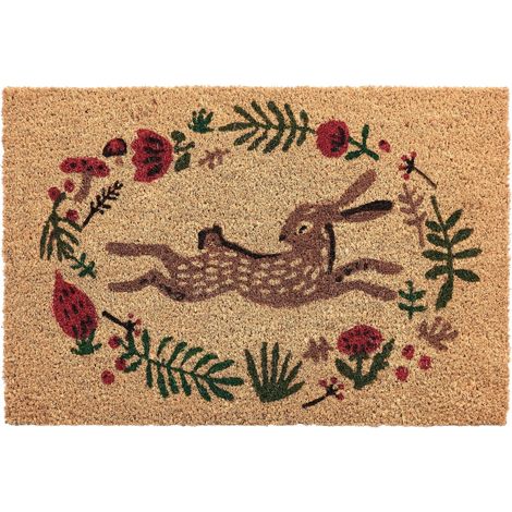 Doormat Natural Coir with Anti-Slip Bottom 40 x 60 cm Anti Slip Decoration Hare Pattern Welcome Mat ANGONO (1/5)