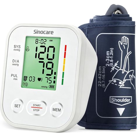 Tensiomètre de bras automatique Écran LCD géant, Blanc  Brassard ajustable 2×99 relevés Détection des battements irréguliers mesure précise à domicile (1/5)