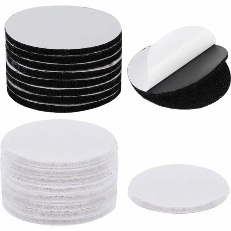 20 Paires Scratch Autocollant Rond, 6cm Double Face Bande Velcro Autocollant Extra Fort Pads Envers Adhésif(Noir + Blanc) (1/5)