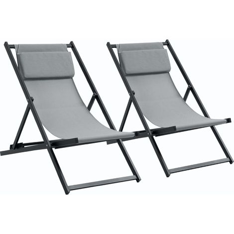 Set 2 Sedie Sdraio 96,5x58x91,5 cm in Alluminio Grigio (1/5)