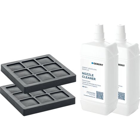 Geberit - Conjunto de filtros de carbón activo AquaClean y producto de limpieza para toberas, paquete de 2 uds 240.626.00.1 (1/2)