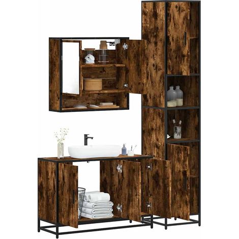 Set de muebles baño 3 pzas madera contrachapada roble ahumado vidaXL (1/5)