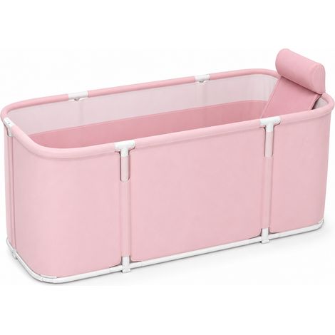 Vasca da bagno pieghevole per adulti 140 cm vasca da bagno quadrata rosa con schienale (1/5)