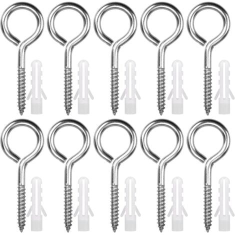 10 Pièces Œillets de Vis en Acier Inoxydable M8 x 100 mm Piton à Visser Lourde Vis à Œillet Crochet à Visser pour Hamacs, Auvents, Fauteuils Suspendus, Câble fixe, Argenté (1/3)