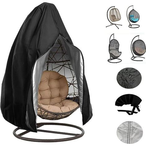 Schutzhülle für Hängesessel, Rattan, geflochten, für den Außenbereich, wasserdicht, staubdicht, Gartenmöbel-Abdeckung mit Reißverschluss, 190 x 115 cm (1/4)