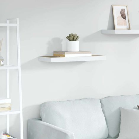 Schweberegal Eichen-Optik und Weiß 60x23,5x3,8 cm MDF