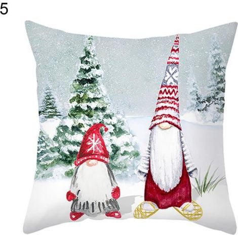 Housse De Coussin - Polyester Imprimé Nain De Noël - 45 X 45 Cm - Pour Intérieur Et Extérieur - 1 Pièce (1/2)