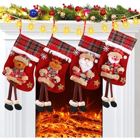 Chaussette de Noël 30cm,4pcs Chaussettes de Noël,Sac de Bonbons Bas de Décoration de Noel,Décoration d'arbre de Noël etc (1/5)