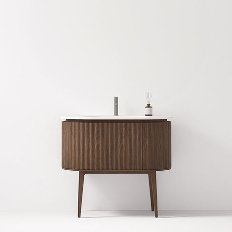 Mobile Bagno 100 cm A Terra Rovere Scuro Senza Specchio - Reid (1/5)