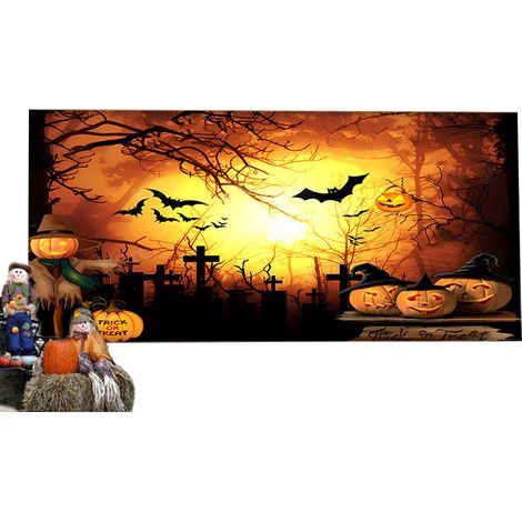 1 bannière de porte de garage Halloween, toile de fond suspendue 180x400 cm, décoration murale extérieure, cimetière hanté (1/5)