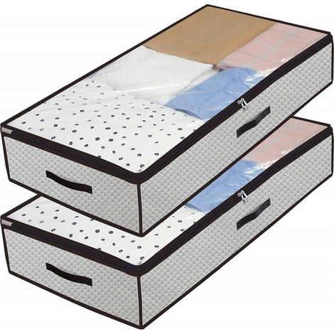 große 90-Liter-Aufbewahrungsboxen für Kleidung und Decken, die unter das Bett geschoben werden können.